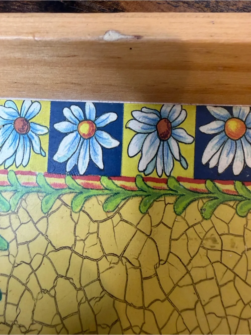 Vintage wooden serving tray vibrant hand-painted rooster sunflower motif 17x13